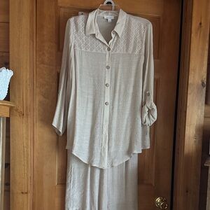 AB Studio Cream Button Palazzo Pants and Top